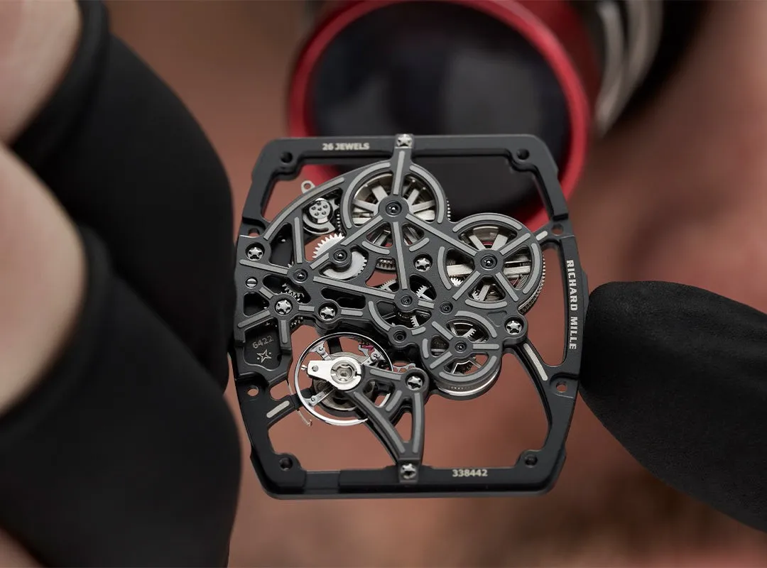 Best Richard Mille super clone materials and movement guide showing NTPT carbon, titanium case, and skeleton watch details
