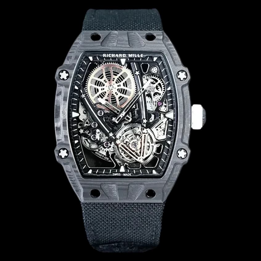 Front view of the Richard Mille RM 27-05 Rafael Nadal super clone showing the skeleton dial.