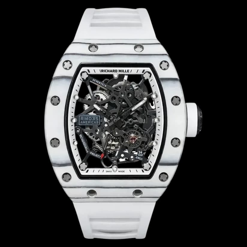 Front view of the Richard Mille RM 035 Rafael Nadal Americas full skeleton automatic Swiss movement replica watch.