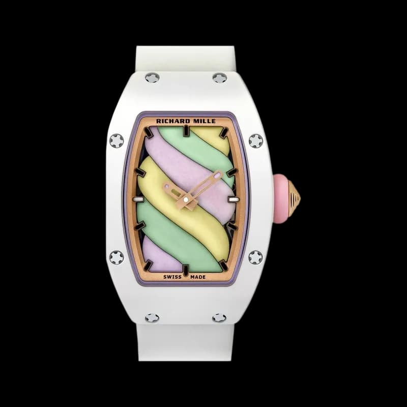 Richard Mille RM 07-03 Marshmallow white ceramic luxury watch with pastel dial and tonneau case