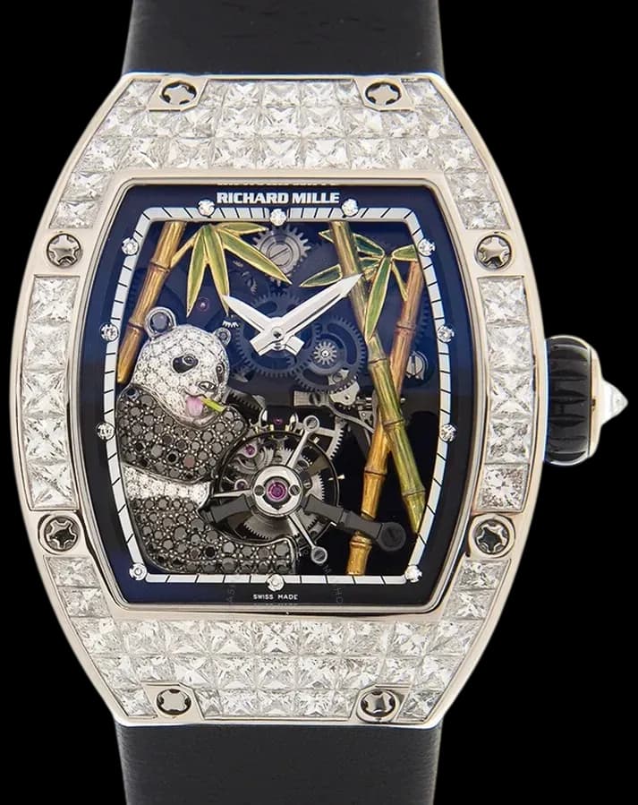 Richard Mille RM 26-01 Panda tourbillon luxury watch with diamond set case and skeleton movement