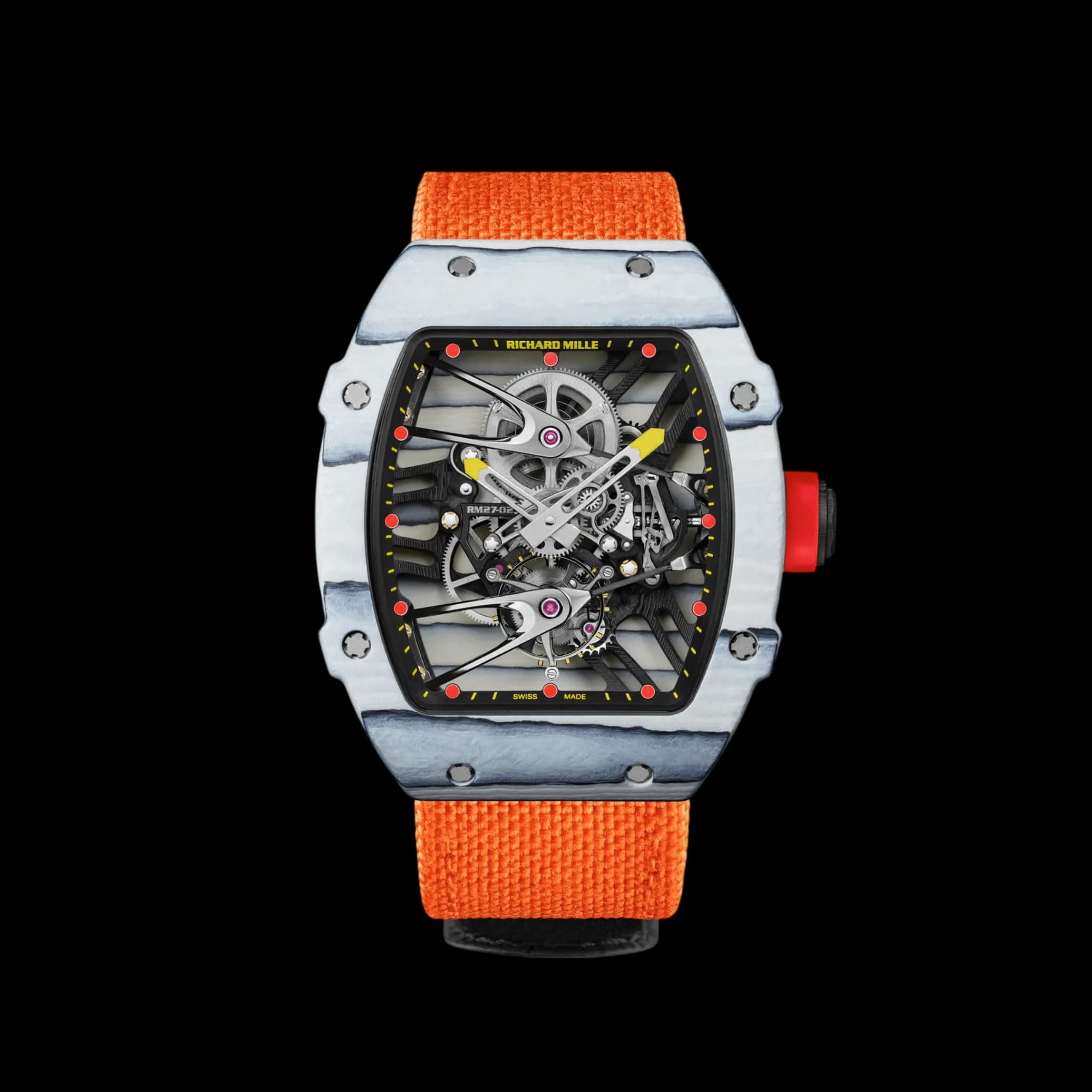 Richard Mille RM 27-02 Rafael Nadal tourbillon luxury watch with skeleton movement and carbon case