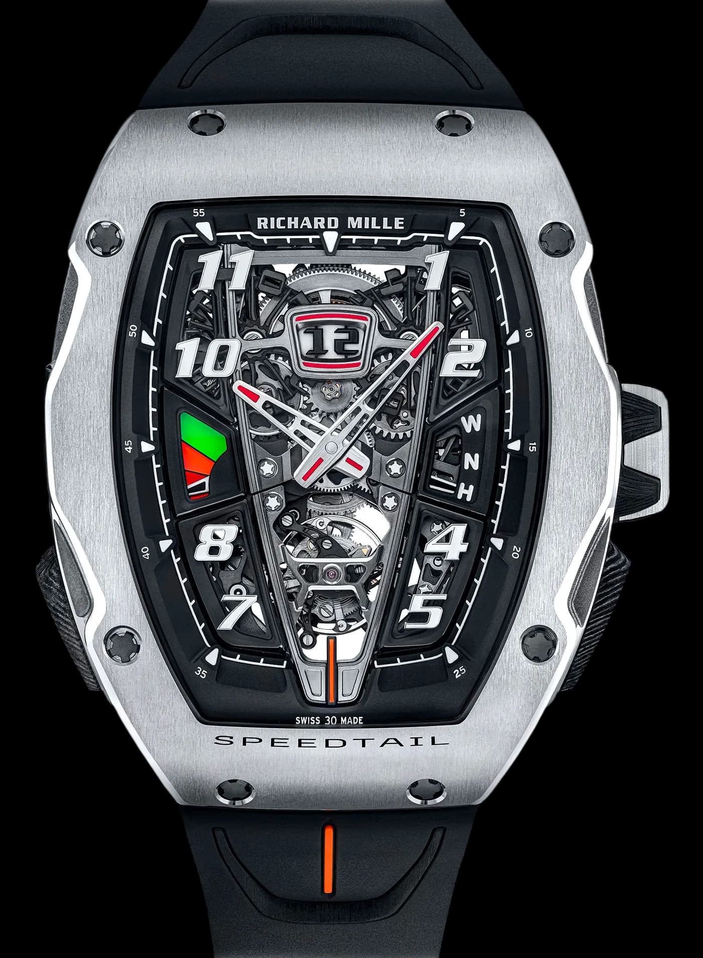 Richard Mille RM 40-01 McLaren Speedtail automatic tourbillon luxury watch with skeleton dial and titanium case